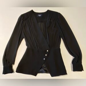 Sabie Black Semi-Sheer Draped Wrap Blouse, size XS